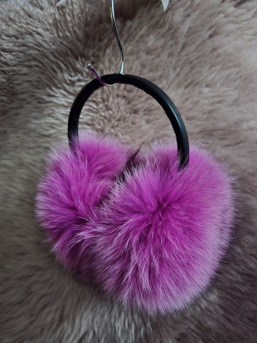 Nowe nauszniki z naturalnym futrem lisa bogate puszyste piękne