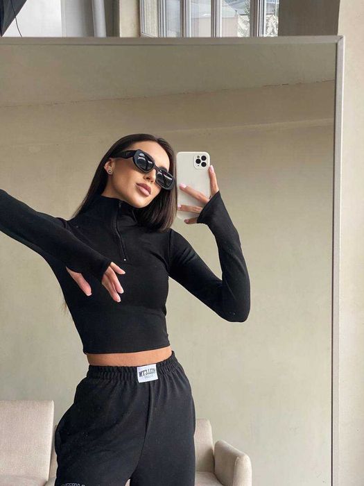 Жіночий лонгслів на змійці лонг з блискавкою укорочений топ гольфик