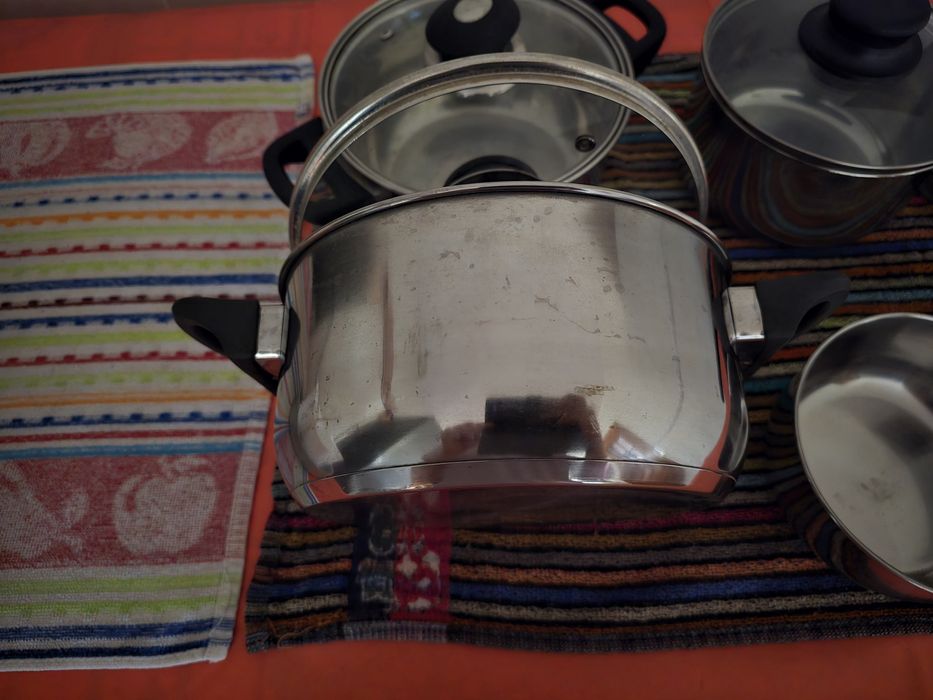 4 panelas de inox com tampa de vidro