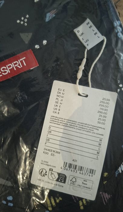 Esprit bluzka z krótkim rękawem koszulka bawełniana basic M/L