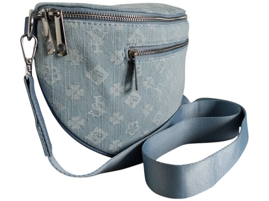 Niebieska Torebka Damska Saszetka z Geometrycznym Wzorem