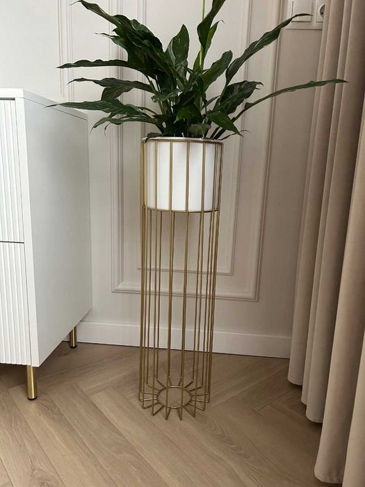 Kwietnik stojący loft metalowy złoto biały 70 cm
