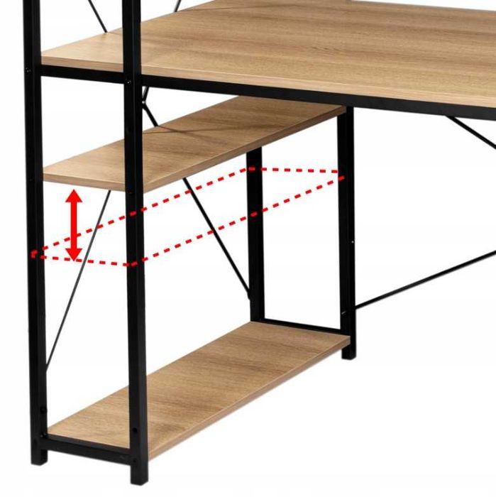 Biurko Komputerowe z Regałem Półkami Loft Płyta Laminowana Jasny Dąb 120cm