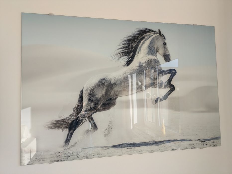 Obraz konia 120x80 w odcieniach niebieskiego i szarości