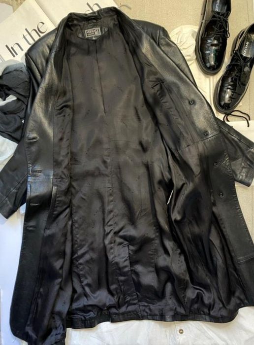 Кожаный чёрный плащ пальто versace classic v2 винтаж