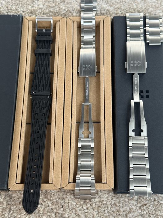 Christopher Ward C60 оригінальні браслети 20 мм та каучуковий ремінець 22 мм