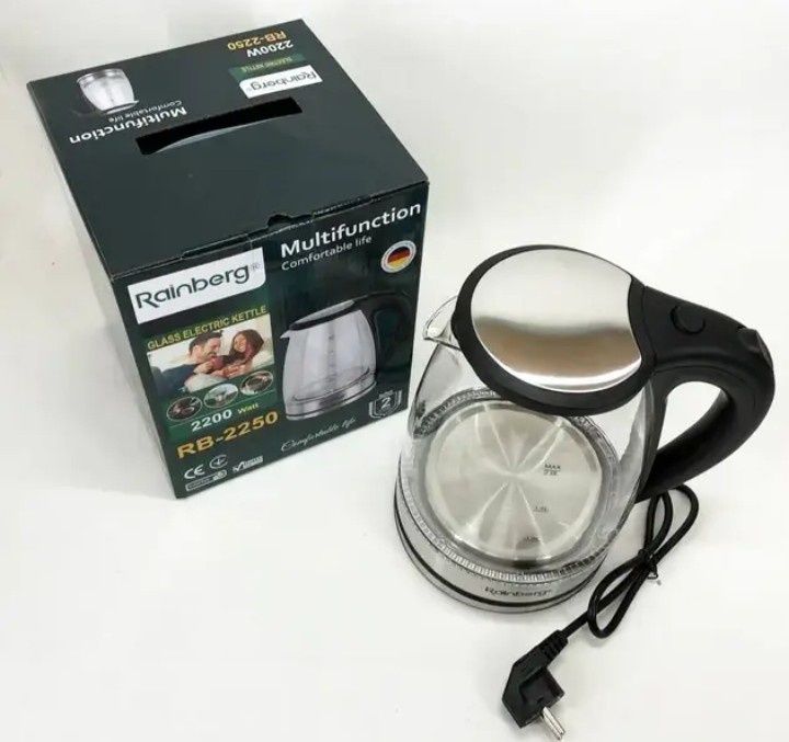 Чайник електричний скляний електрочайник з LED підсвічуванням Rainberg