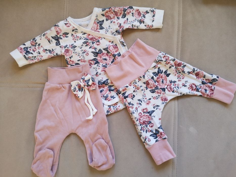 Komplet dla noworodka body kopertowe,półspiochy,spodnie baggy56-62cm/0