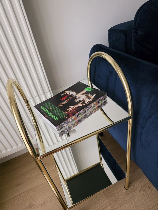 Stylowy barek stolik półka lata 80 vintage lustrzany metalowy