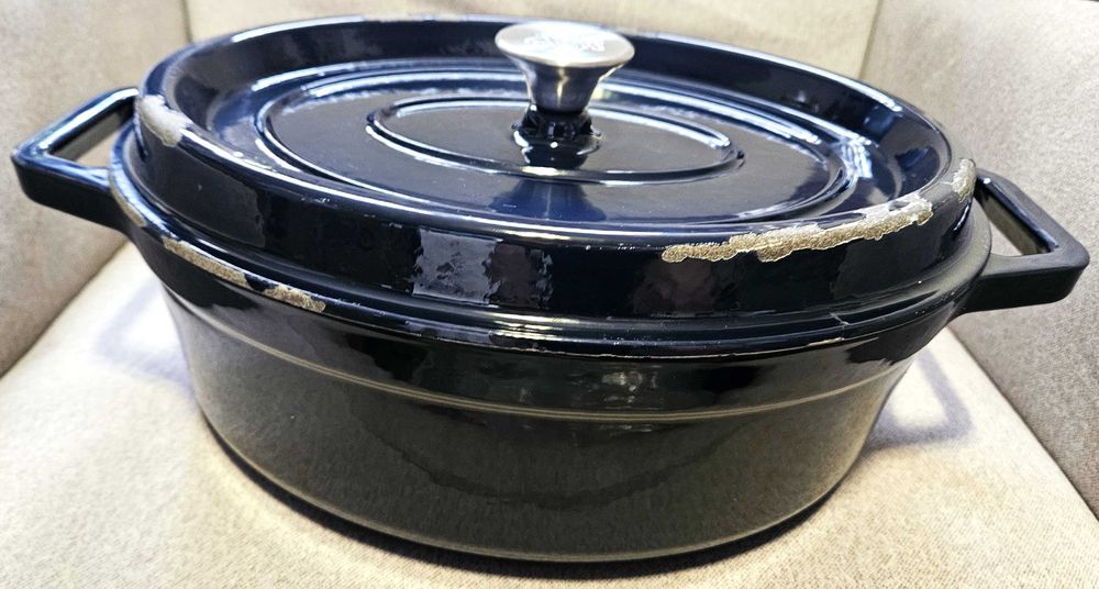 GRAND FEU 5,6L Owalny Żeliwny Garnek z Pokrywką i Szerokimi Uchwytami