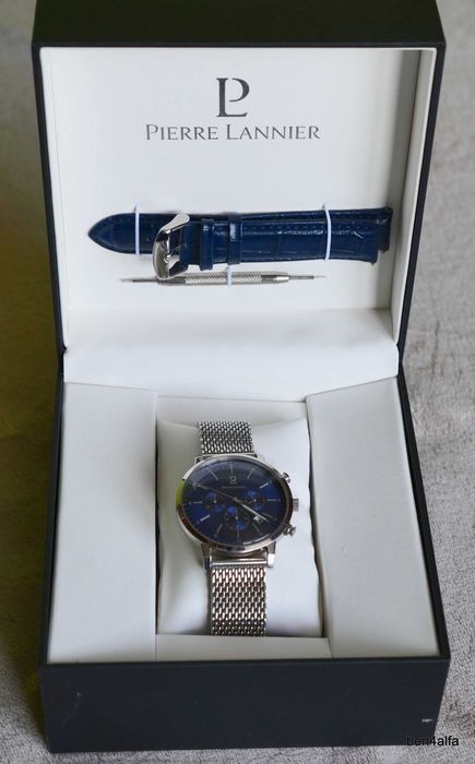Męski zegarek Pierre Lannier, chronograf, bransoleta i pasek skórzany
