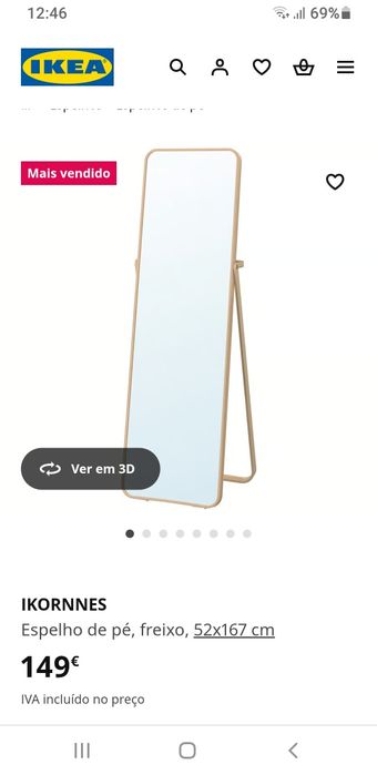 Espelho de pé 53cm por 167 cm