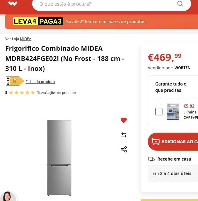 Frigorífico Combinado MIDEA MDRB424FGE02I (No Frost - 188 cm - 310 L - Inox)
