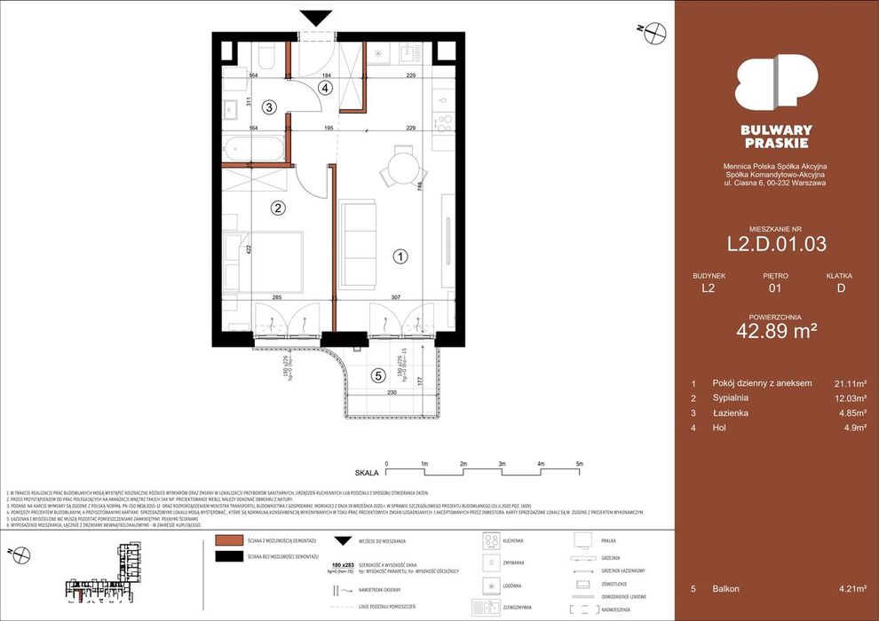 2-pokojowe mieszkanie 42m2 + balkon