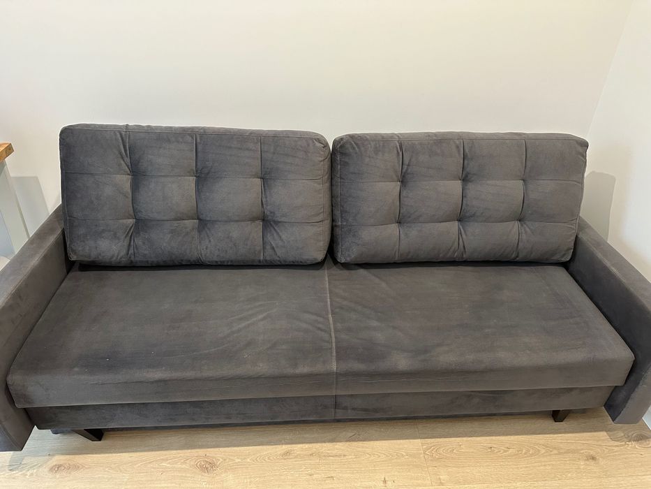 Kanapa szara z funkcją spania, pojemnik