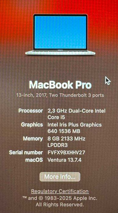 MacBook Pro 13-inch, 2017, 8Gb - 640Gb