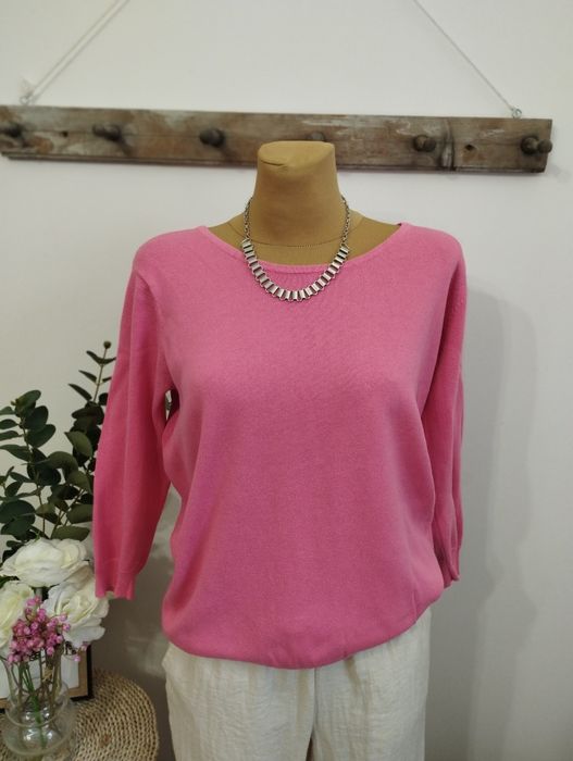 RÓŻOWY sweter Maggie bawełna rękaw 3/4 WIOSNA DAMSKI r.40