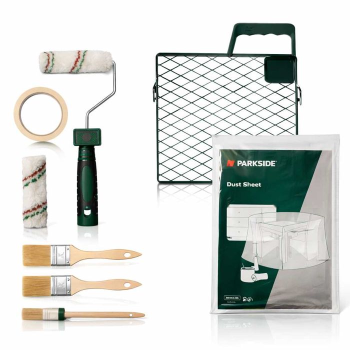 Zestaw malarski Parkside 10 el. Wałki + Pędzle + Taśma Nowy