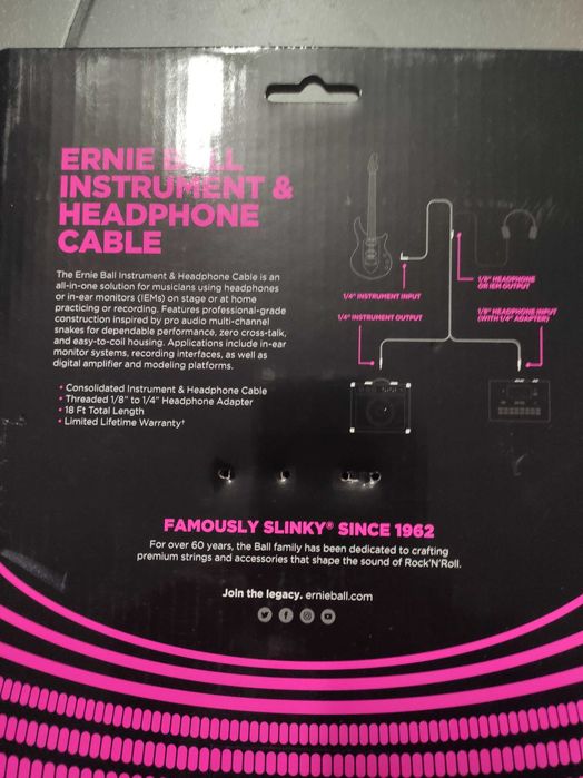 Cabo Ernie Ball guitarra/auriculares 2 em 1