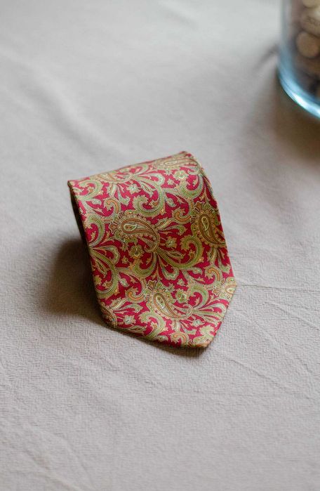 Włoski sartorialny krawat 100% drukowany jedwab, paisley, medaliony