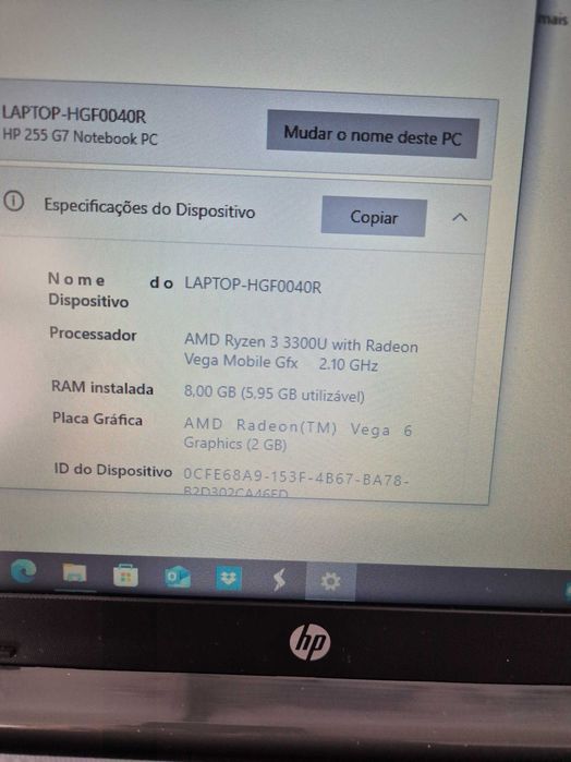 Hp 255 G7 processador AMD rysen 3300U, muito bom estado