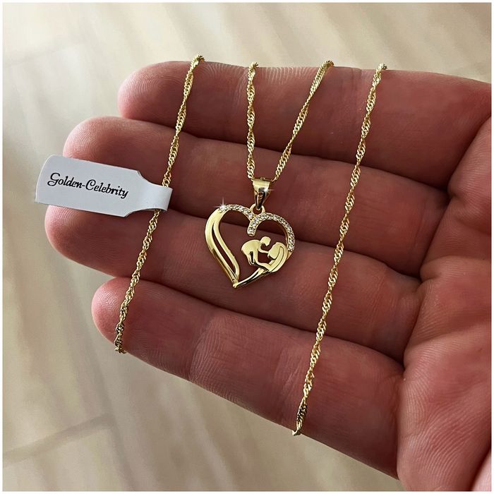 Złoty Naszyjnik Matka Z Dzieciątkiem W Sercu Srebro 925 Złoto 585 Złoc