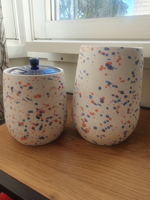 Wazon i pojemnik komplet nakrapiany ceramika fajny na prezent