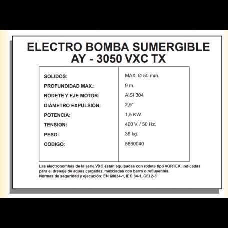 Bomba Eletrica Submersivel AYERBE 3050 VXC TX
