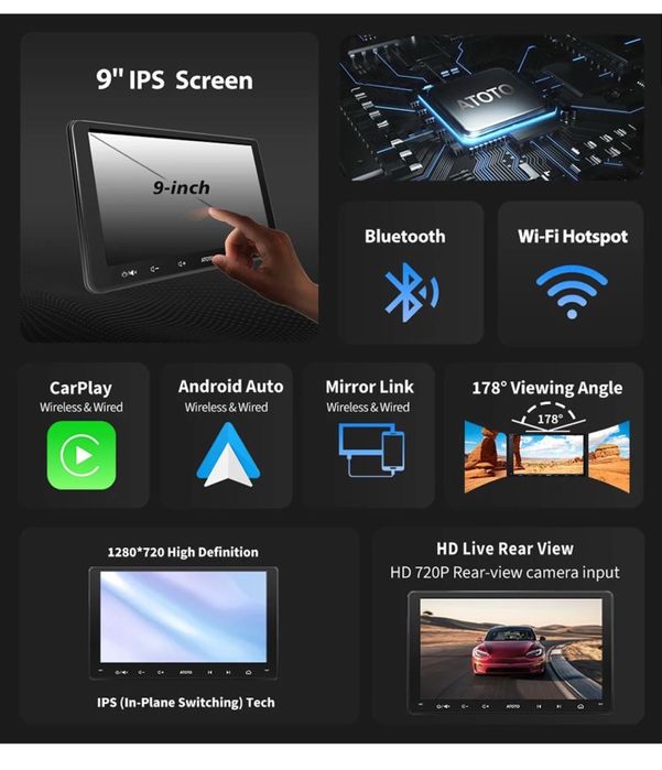 Multimedia de carro Player 2 Din com CarPlay e Android Auto