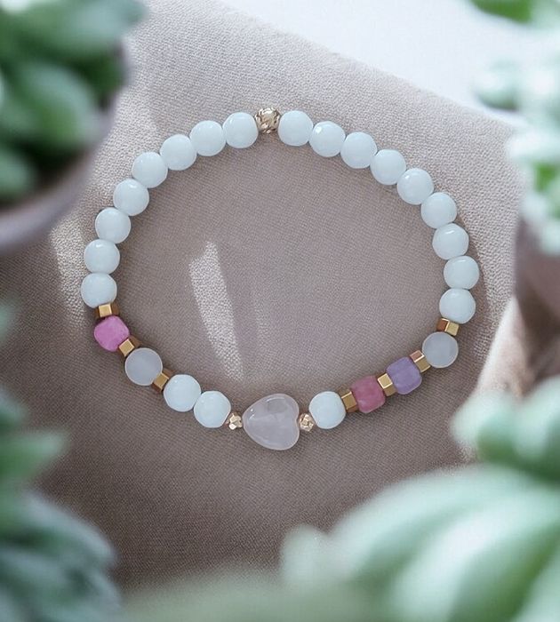 Bransoletka agat jadeit kwarc różowy hematyt