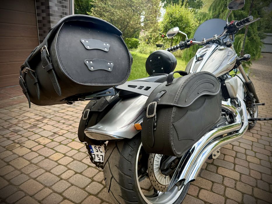 Zestaw skórzany motocyklowy kufer + sakwy mega