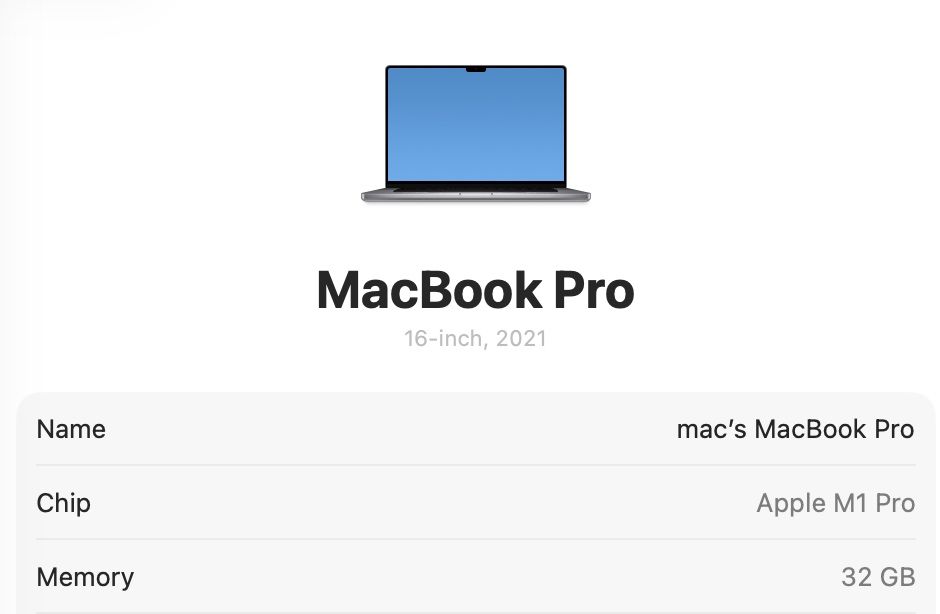 MacBook Pro 2021 16’ 32GB RAM 512GB SSD