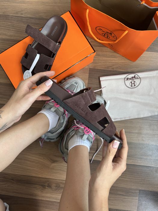 Жіночі тпочки Hermes Chypre Slippers Black Brown Pink