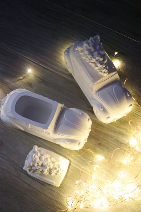 Гіпсова машинка кашпо з кришкою ялинкою розмальовка машина