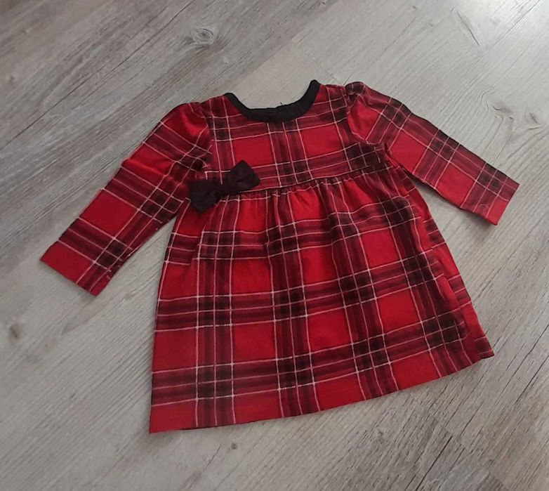 Bundles  baby place czerwona sukienka krata kokarda 6-9m 68 74