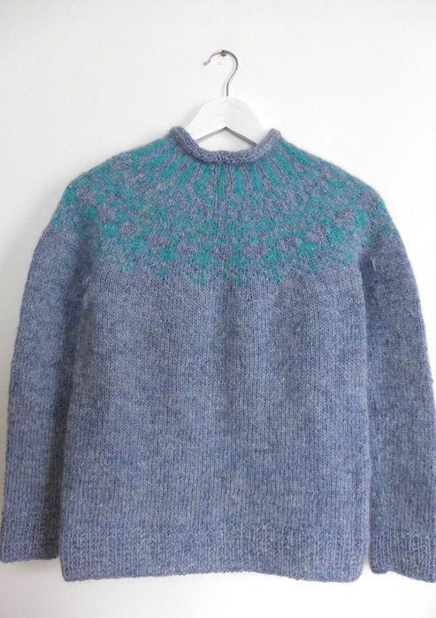 Rękodzieło Islandzki Sweter ręczna robótka WEŁNA ISLANDZKA 41cm XXS 32