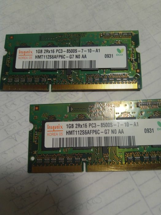 SOdimm memory HYNIX Korea05 DDR3 1Gb 2Rx16 PC3-8500S-7-10-A1.  2 шт.
