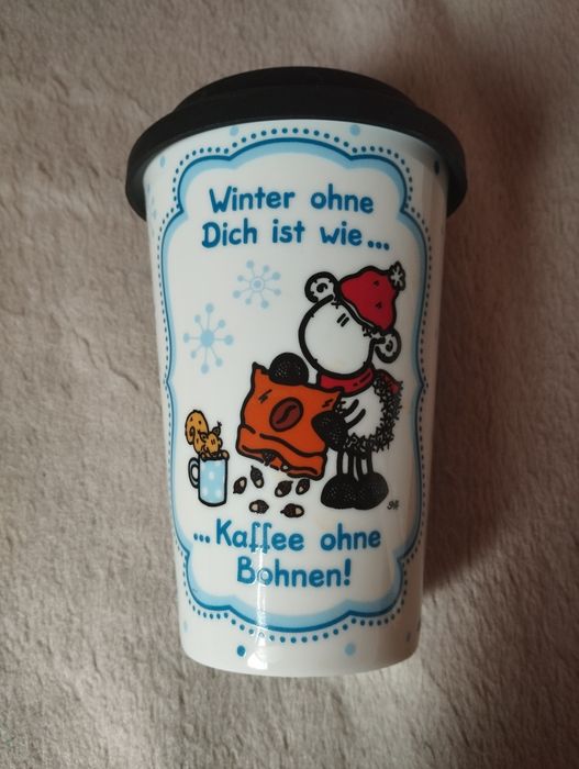 Kubek z przykrywką do kawy herbaty porcelana sheepeworld