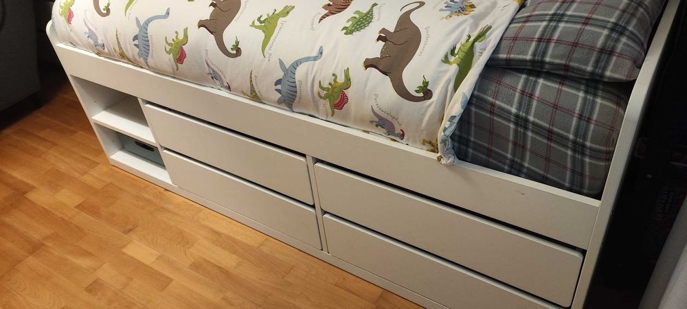 SLÄKT Cama individual com gavetas (90x200 cm) + Colchão