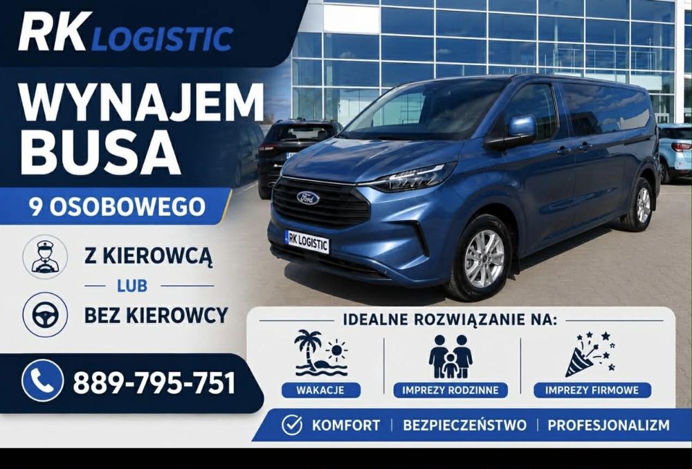 Wynajem auta Ford Transit Costum 9 osób nie trafic bus