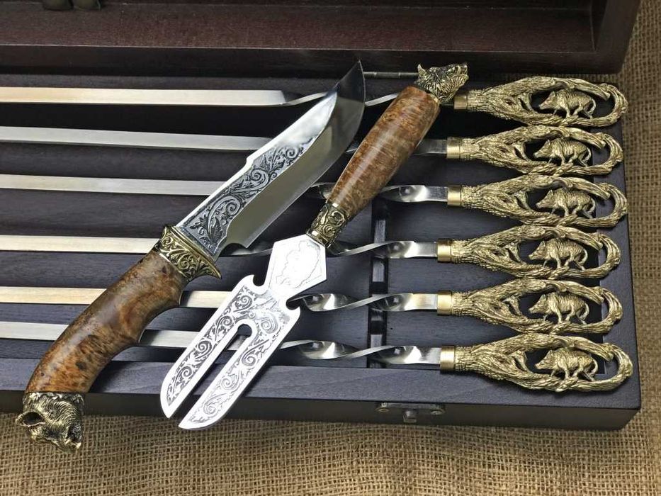 Премиум подарок мужчине! Шампуры Кабан. Литые ручки из бронзы. Шампура