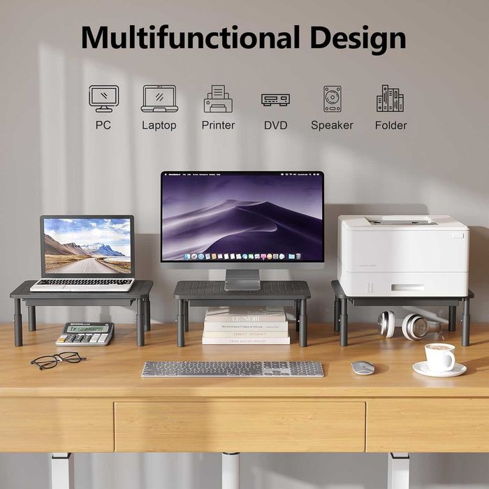 BONTEC Regulowany Stojak na Monitor z Szufladą, Podstawka do Laptopa