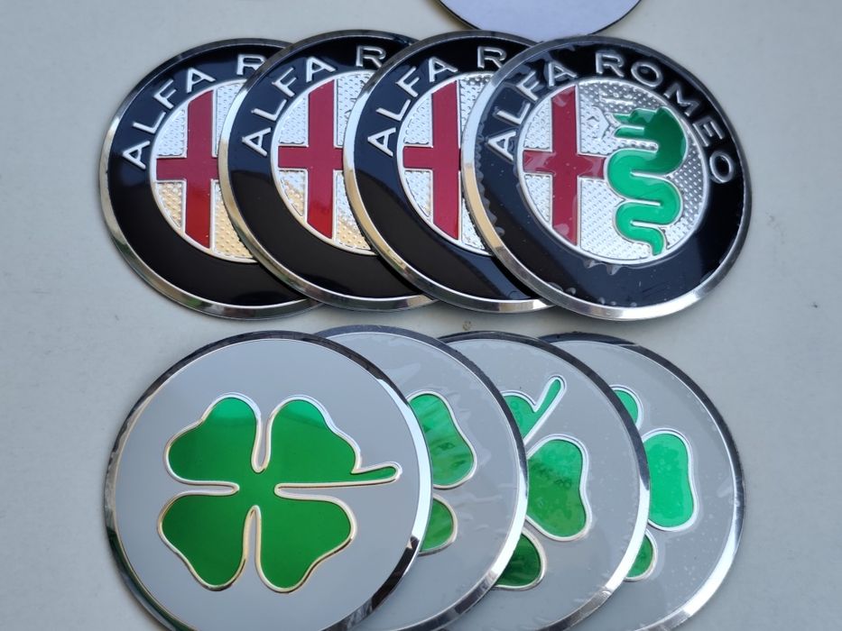 4 Emblemas Jante Alfa Romeo 50mm 56mm Autocolantes Centro Roda Preto Vermelho Clássico Giulia Giulietta Novo