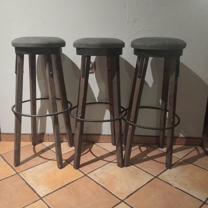 3 drewniane hokery vintage