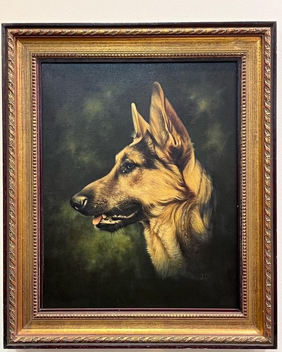Картина Портрет Овчарки     Масло  Холст. .Картина  Старинная.