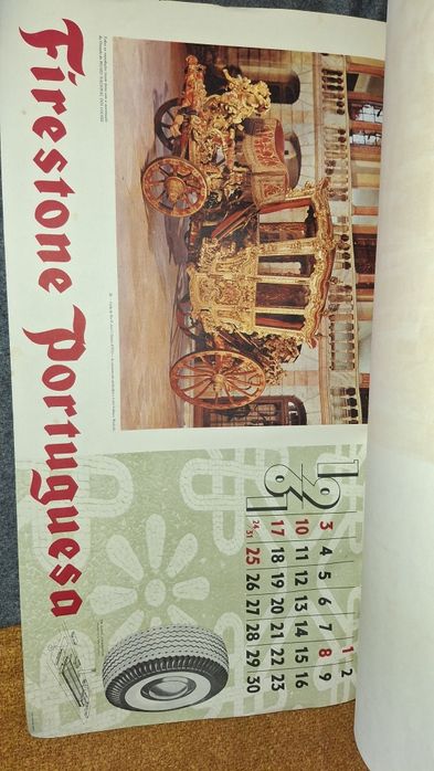 Calendário de grandes dimensões Firestone pneus 1961 coches Portugal