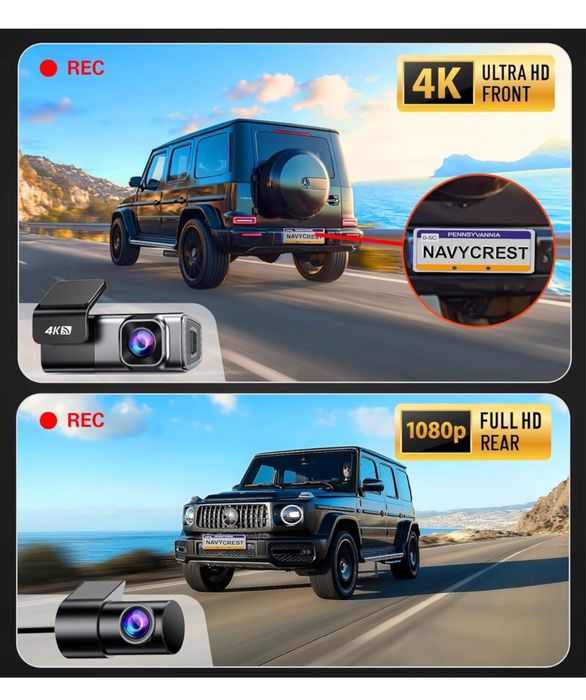 Wideorejestrator Przód Tył 4K Wifi 5G Karta Pamięci 64GB Navycrest Q7