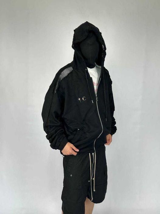 archive leather hoodie y2k v系 ekam lgb kari | EKAM Hooded Asymmetrical Zip Sheepskin Leather Hem Jacket