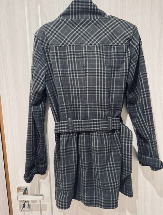 Płaszcz płaszczyk w kratkę szary elegancki M/L