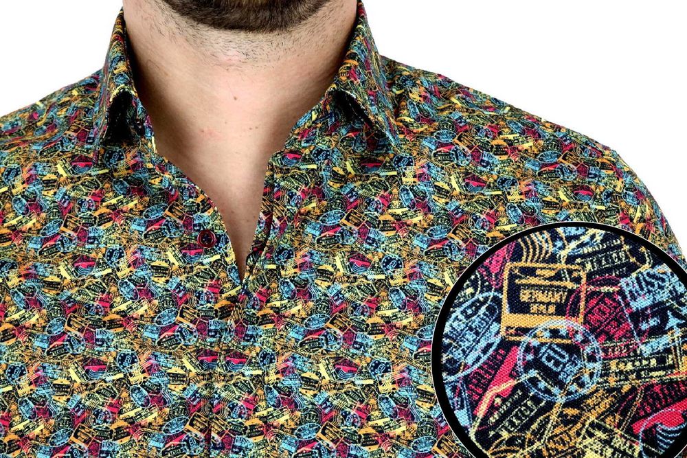 GIOVANNI PERA Koszula męska kolorowa w pieczątki visa M 39/40